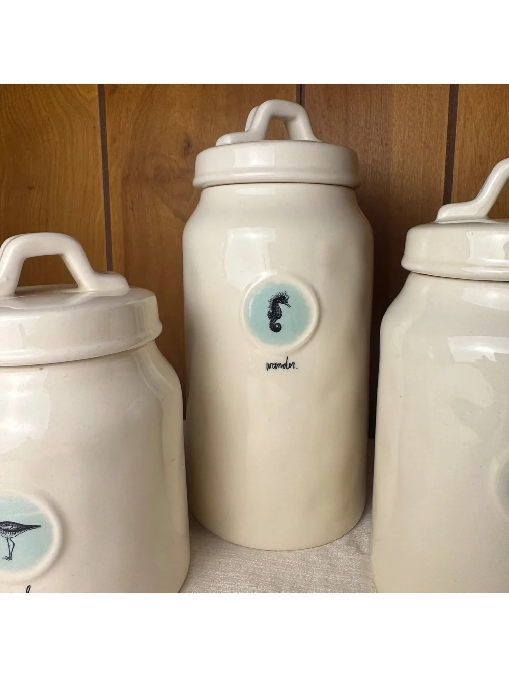 Rae Dunn Coastal Canister Set Seek Wander Discover Sea Life Rare Retired